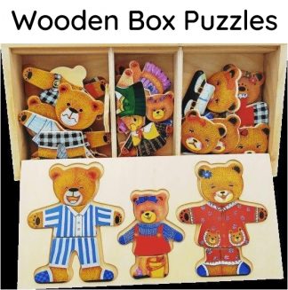 Wooden Box with Bear Puzzles